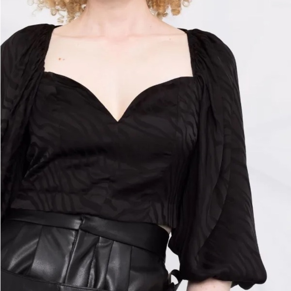 NWT Rotate Birger Christensen Irina Zebra Jacquard Crop Top Puff Sleeve Size 4 - Picture 2 of 14